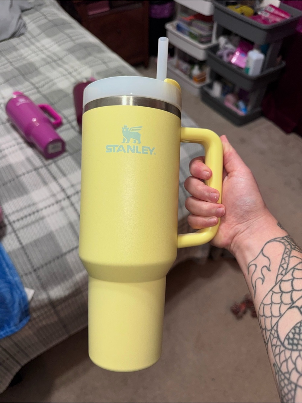 Stanley Pale Yellow Insulated Travel Tumbler with Handle and Straw